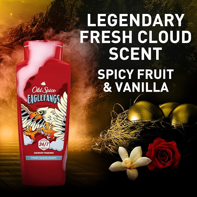 Old Spice Cleansing Body Wash for Men 3X Defense 24/7 Shower Fresh with Lasting Scent 2-in-1 Body &amp Face Wash Eaglefangs with Fresh Cloud Scent 24 oz (Pack of 4)