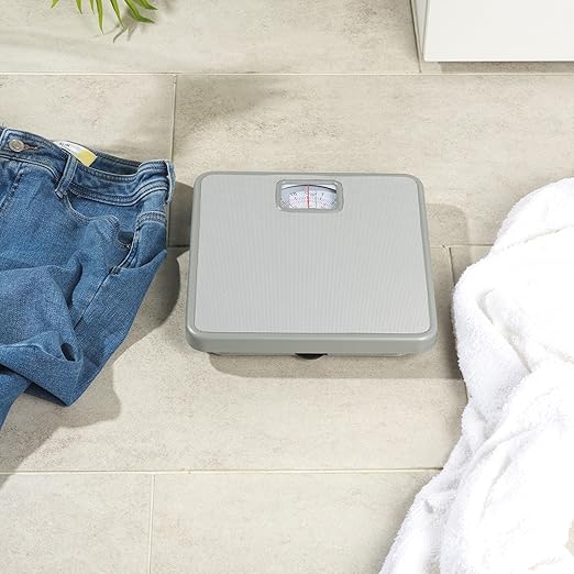 Salter 433 SVDR Mechanical Bathroom Scale – Body Weight Scale with 120 KG Capacity Large Platform with Non-Slip Mat Easy to Read Rotating Dial No Batteries Required Weigh in kg/st/lbs Silver