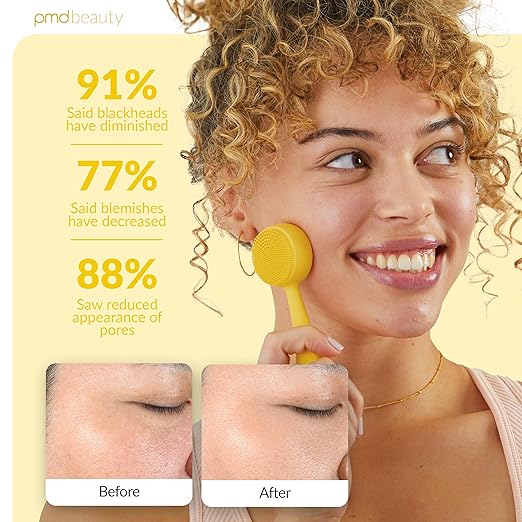 PMD Clean Mini - Smart Facial Cleansing Device with Silicone Brush &amp Anti-Aging Massager - Waterproof - SonicGlow Vibration Technology - Clear Pores and Blackheads - Lift Firm and Tone Skin