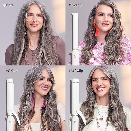 T3 Switch Kit Professional Ionic Interchangeable Curling Iron with 3 Ceramic Clip &amp Wand Long Barrels for Curling and Waving 9 Adjustable Heat Settings &amp Ion Generator White/Rose Gold