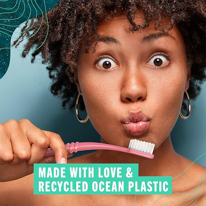 Preserve Ocean Plastic Initiative (POPI) Adult Toothbrush Made in USA from Recycled Ocean Plastic Coral Soft 6 Count