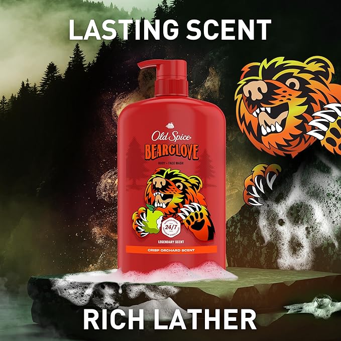 Old Spice Cleansing Body Wash for Men 3X Defense 24/7 Shower Fresh with Lasting Scent 2-in-1 Body &amp Face Wash Bearglove with Crisp Orchard Scent 33.4 (Pack of 4)