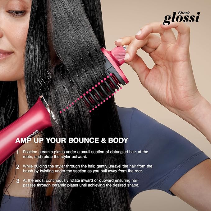 Shark Glossi 2-in-1 Hot Tool and Air Glosser | Ultra-Fast Ultra-Glossy Blowouts at-Home | Heat-Controlled Ceramic Curly Coily and Color Friendly | Raspberry | HT302BP