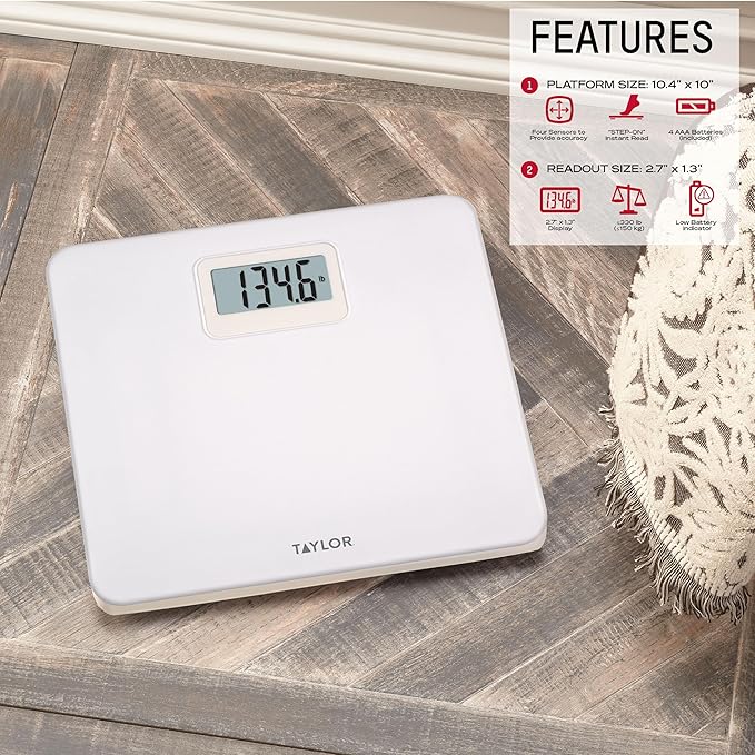 Taylor Digital Plastic Bathroom Scale Scale for Body Weight White