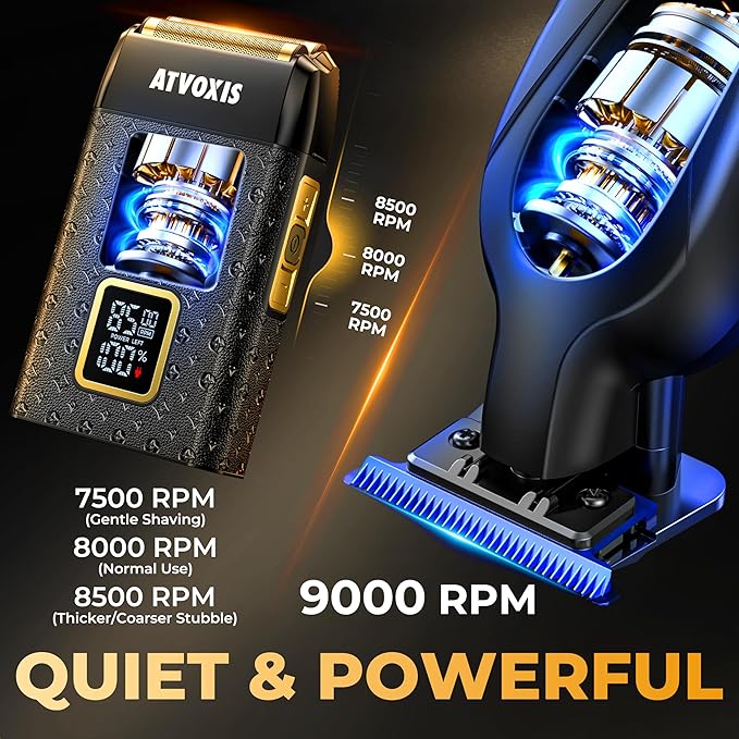 9000 RPM Razor-Sharp Zero Gap T Blade Hair/Beard Trimmer for Men 3-Speed Leather-Wrapped Close Shave Foil Shaver Cordless Travel Pouch USB-C Rechargeable Fast Charging Base Charger Included