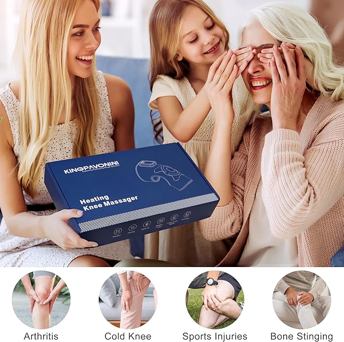 KingPavonini Cordless Knee Massager for Pain Relief Newly 4 Motors Vibration 5 Heat Levels 6 Massage Modes Knee Heating Pad for Knee Pain Heated Knee Massager Brace Gifts for Mom Dad (Blue 1.0)