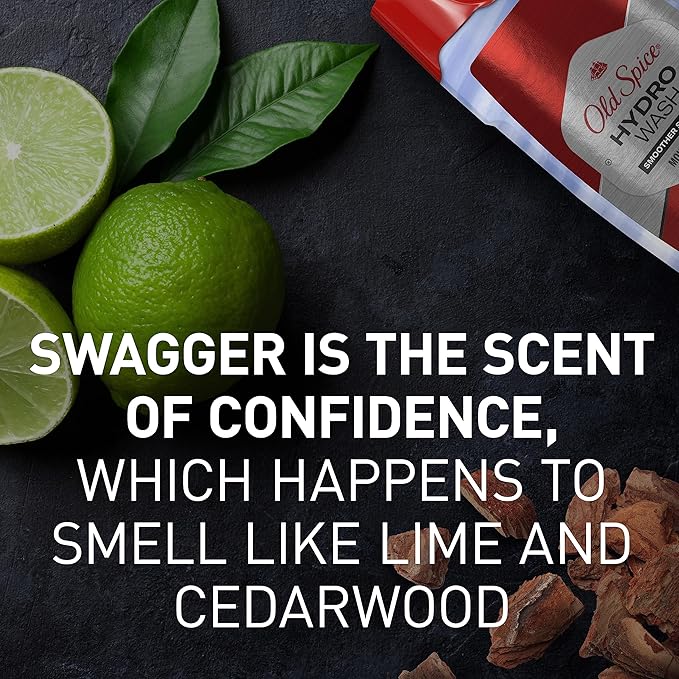 Old Spice Moisturizing Body Wash for Men Hydro Wash 2-in-1 Long Lasting Scent &amp Deep Hydration 24/7 Shower Fresh Smoother Swagger Scent 16 oz (Pack of 4)