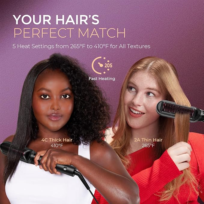 TYMO Flat Iron Hair Straightener Brush 2 in 1 200M Ions Hair Straighteners for Women Ceramic Dual Voltage Straightening Hot Comb for Anti-Frizz Straights Waves Curl 3X Less Heat Damage Black