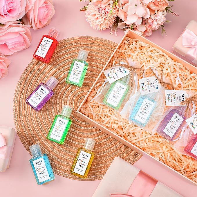 Frienda 24 Sets Inspiring Hand Sanitizer Gift Set Travel Size Hand Sanitizers Gel Gift Bulk Mini for Men Women Nurse Employee Coworker Staff Nursing Teacher Motivational Gifts