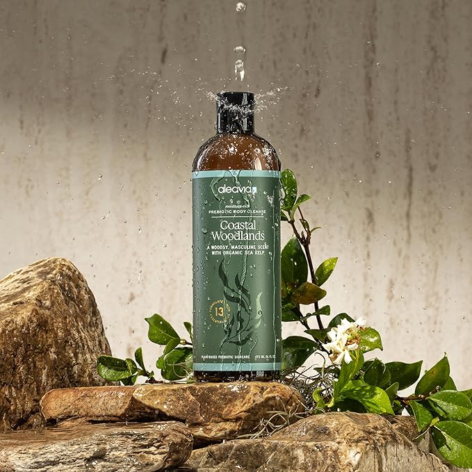 Aleavia Coastal Woodlands Mens Body Cleanse – Organic &amp All-Natural Prebiotic Body Wash for Men Woodsy Notes Scented with 13 Essential Oils – Nourish Your Skin Microbiome – 16 Oz.