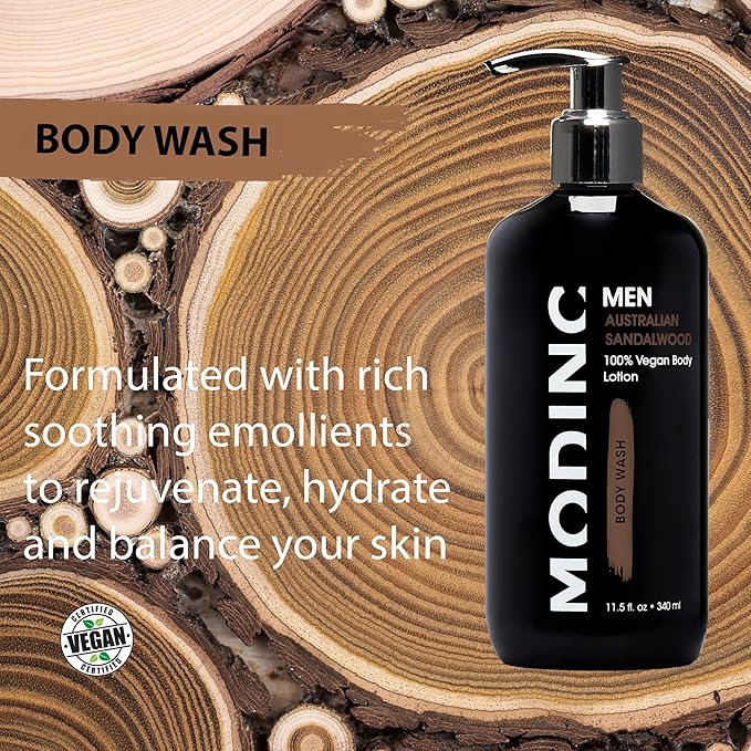 Modinc Luxury Australian Sandalwood Body Wash Hydration Blend Vegan Cruelty Free Pump 11.5 Ounces