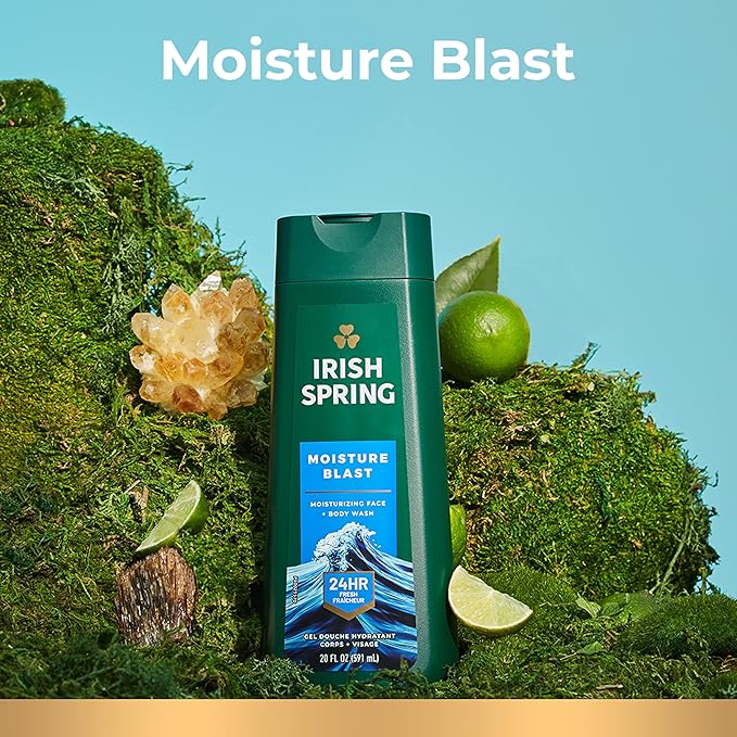 Irish Spring Moisture Blast Body Wash for Men 20 Fl Oz (Pack of 2) &amp Moisture Blast Body Wash 30 Oz Pump