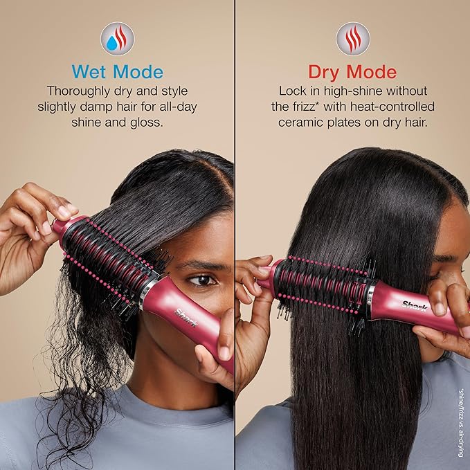 Shark Glossi 2-in-1 Hot Tool and Air Glosser | Ultra-Fast Ultra-Glossy Blowouts at-Home | Heat-Controlled Ceramic Curly Coily and Color Friendly | Raspberry | HT302BP