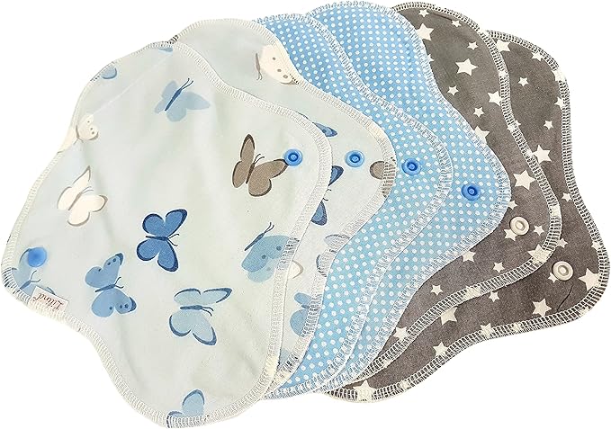 Lilind® 6 Pack Everyday 9 Regular Organic Cloth Pads on Random Color Reusable Menstrual Sanitary Napkins 100% Cotton