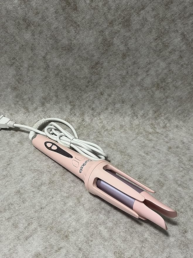 Curlksta Electric Hair Curling Irons with 4 Temperature &amp 3 Timer Automatic Shut-Off Anti-Scald Anti-Tangle Rotating Curling Wand for Hair Styling Pink