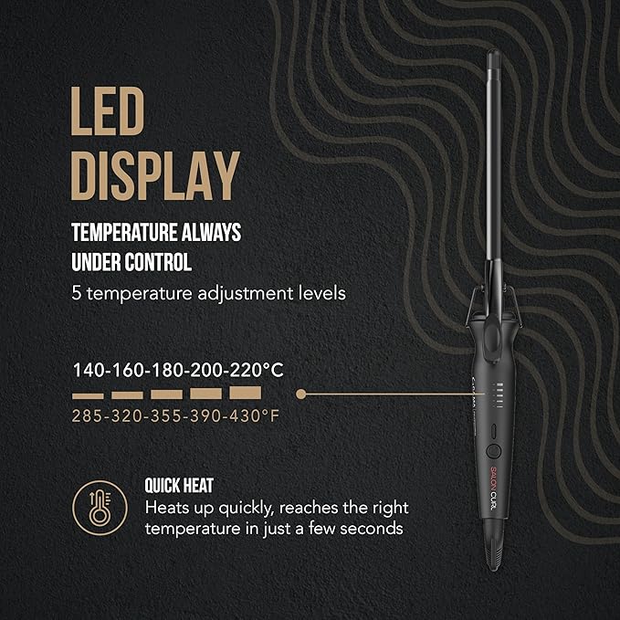 GA.MA Salon Curl Silk Chrome Titanium Curling Iron for Tight Curls 0.35 Inch Barrel Quick Adjustable Heat Anti-Frizz Dual Voltage Auto Shut-Off.
