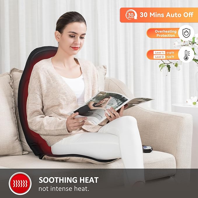 Snailax Massage Seat Cushion - Back Massager with Heat 6 Vibration Massage Nodes &amp 2 Heat Levels Massage Chair Pad for Home Office ChairBlack