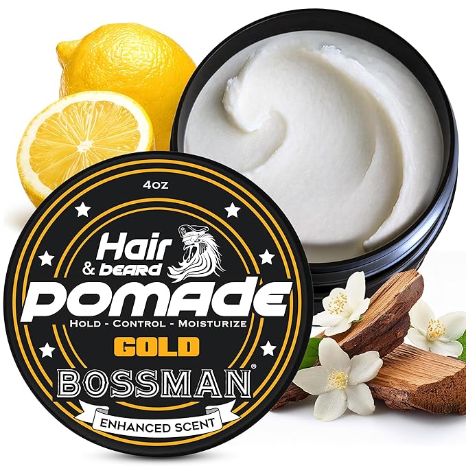 Bossman Hair &amp Beard Pomade for Men (Gold Scent) – Medium Hold &amp Moisturizing for Hair Beard &amp Mustache Styling – Made in USA