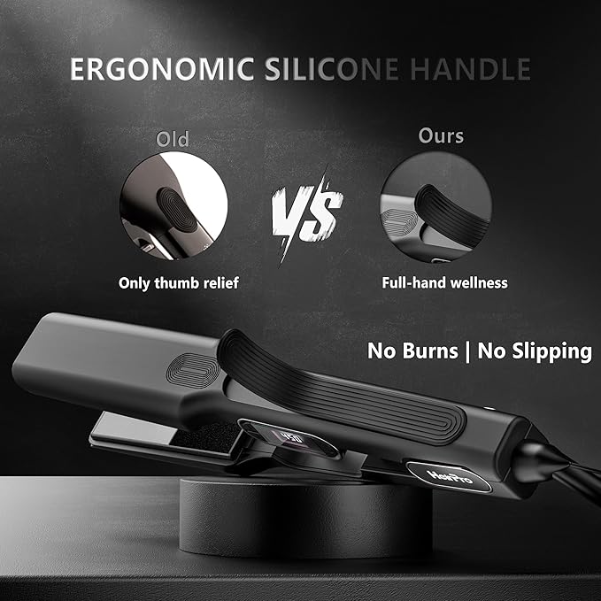 Ceramic Flat Iron Hair Straightener with 3D Floating PlateHair Iron Straightener with 15 Temps for Thick Hair | Ergonomic Silicone Handle | LCD Display | Dual Voltage (1 1/2 in)