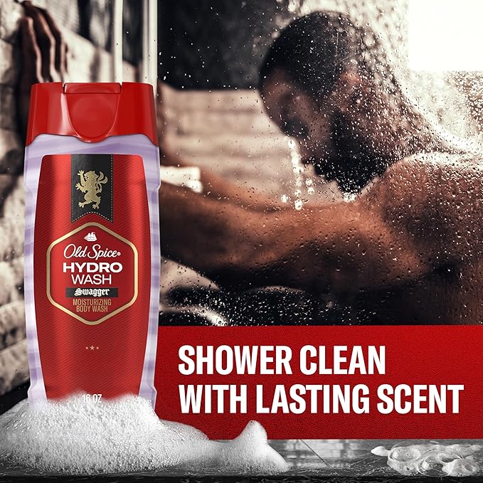 Old Spice Moisturizing Body Wash for Men Hydro Wash 2-in-1 Long Lasting Scent &amp Deep Hydration 24/7 Shower Fresh Smoother Swagger Scent 16 oz (Pack of 4)