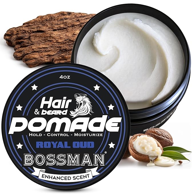 Bossman Hair &amp Beard Pomade for Men (Royal Oud Scent) – Medium Hold &amp Moisturizing for Hair Beard &amp Mustache Styling – Made in USA