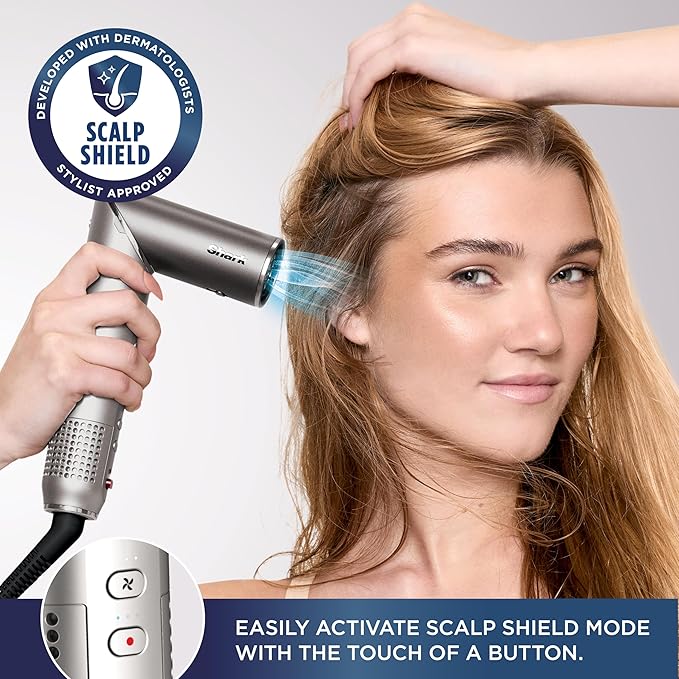 Shark FlexFusion Hair Dryer with Fusion Hair Brush Diffuser Ceramic Air Styler with Auto-Wrap Hair Curlers Ceramic Plates Metallic Mist HD642