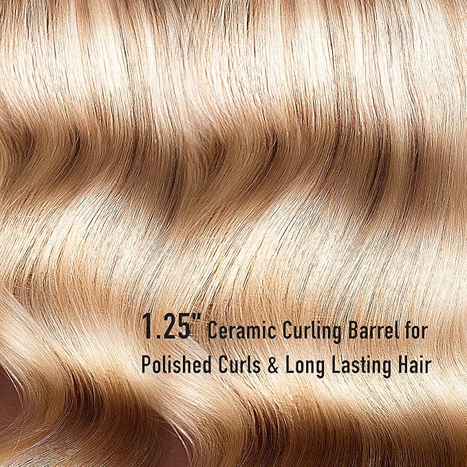 Lanvier 1.25 Inch Clipped Curling Iron with Extra Long Tourmaline Ceramic Barrel Professional Hair Curler up to 450°F Dual Voltage for Traveling Hair Waving Style Tool for Girls &amp Women-Rose Gol