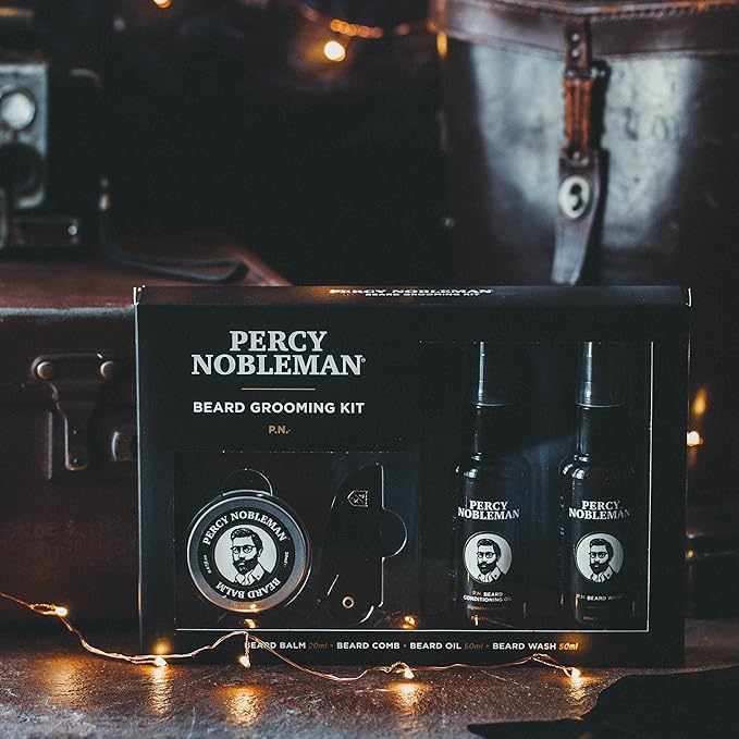 Percy Nobleman Beard Grooming Kit – Gift Set with Signature Scented Beard Oil (1.7 fl oz) Beard Wash (1.7 fl oz) Beard Balm (0.7 fl oz) &amp Beard Comb for Softening Hydration &amp Beard Maintena