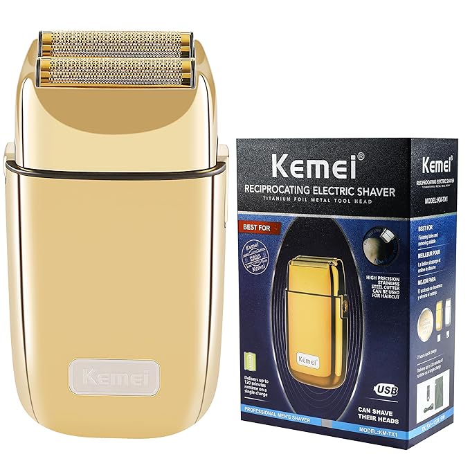 Kemei Cordless Metal Double Electric Shaver Razor for Men Close Electric Shavers Type-C Rechargeable for Wet/Dry Shaving KM-TX1 Gold