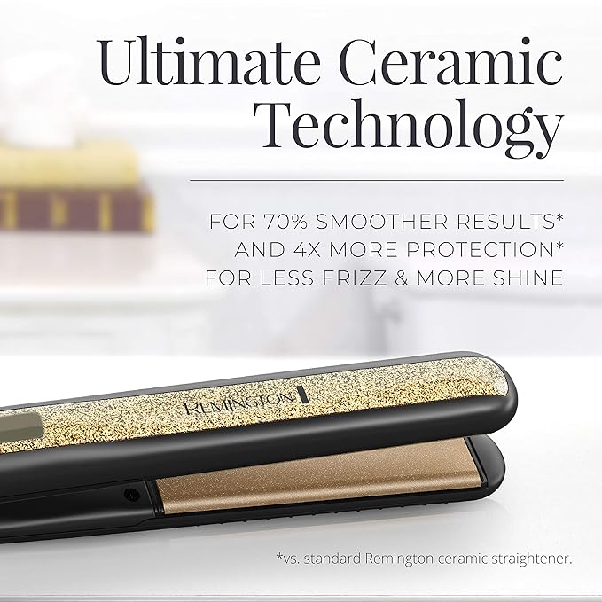 Remington S6501 1” Ultimate Ceramic Flat Iron with Protection Against Frizz Smooth Glide Hair Straightener High Heat and Temperature Lock