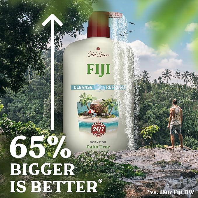 Old Spice Cleansing Body Wash for Men 24/7 Shower Fresh with Lasting Scent Cleanse &amp Refresh Gentle on Skin Vitamin B3 Fiji with Palm Tree + Coconut Scent 30 oz (Pack of 4)
