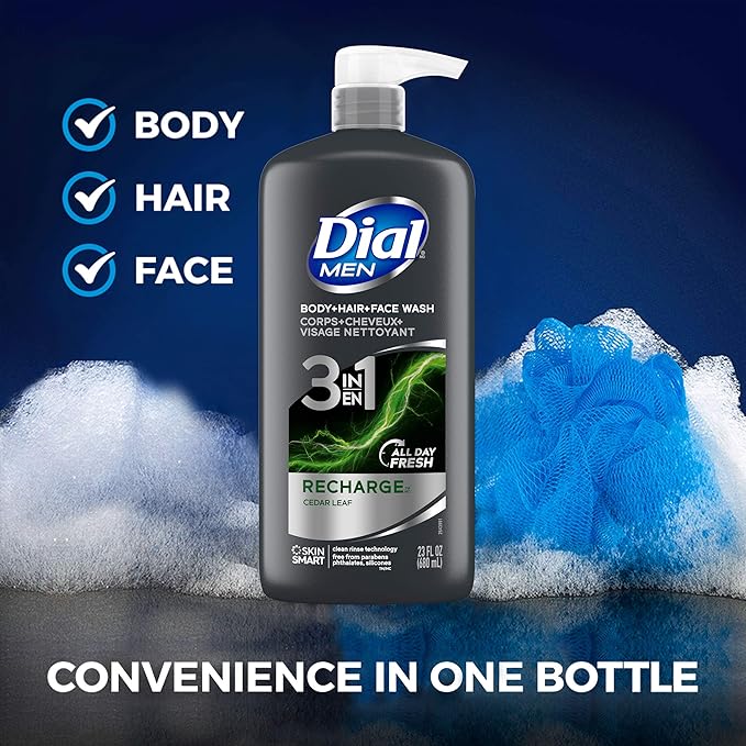 Dial Body Wash Refresh &amp Renew Spring Water 23 fl oz (Pack of 3) &amp Men 3in1 Body Hair and Face Wash Recharge 69 fl oz (3-23 fl oz Bottles)