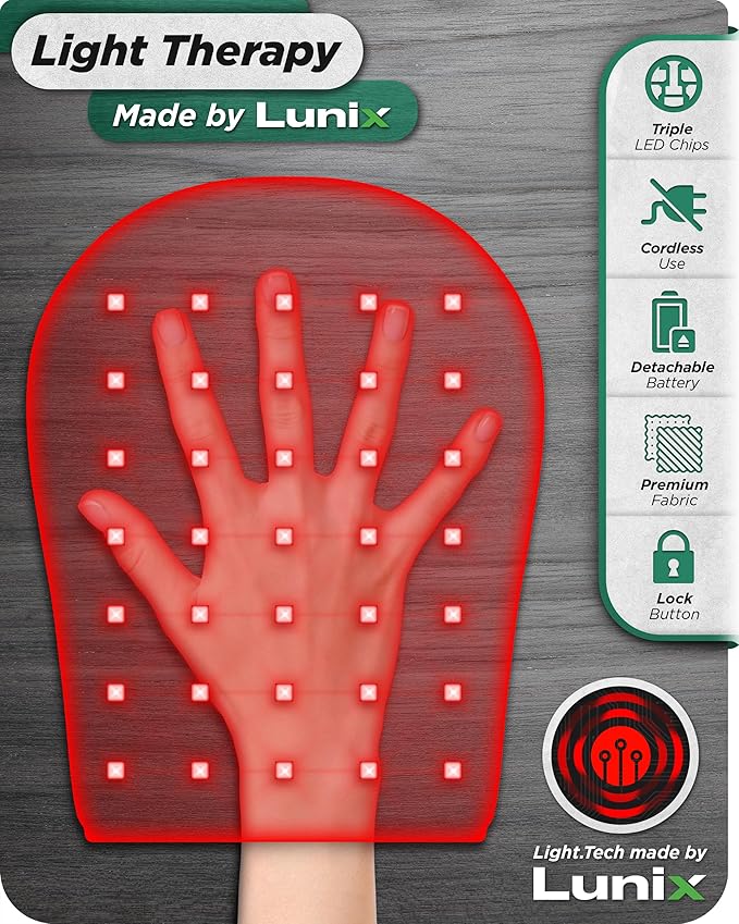 Lunix LX23 Red Light Therapy for Hand 50 Triple Chips LED 850 and 660nm Infrared Therapy for Circulation &amp Joint Support with Vibration Portable Rechargeable Adjustable Intensity