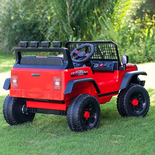 12V 7AH 4WD Kids Ride-On Truck Electric Off-Road Car with Remote &amp Pedal Control LED Lights Music USB Safety Belt 4-Wheel Suspension Adjustable Speeds Outdoor Gift for Boys Girls Red