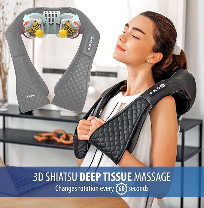 Zyllion Shiatsu Back Massager (Black) and Rechargeable Shiatsu Neck Massager (Black) Bundle