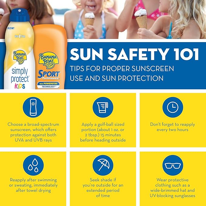 Banana Boat Kids Max Protect &amp Play Sunscreen Spray SPF 100 6oz and Sport Sunscreen Roll On Lotion SPF 60 2.5oz Bundle