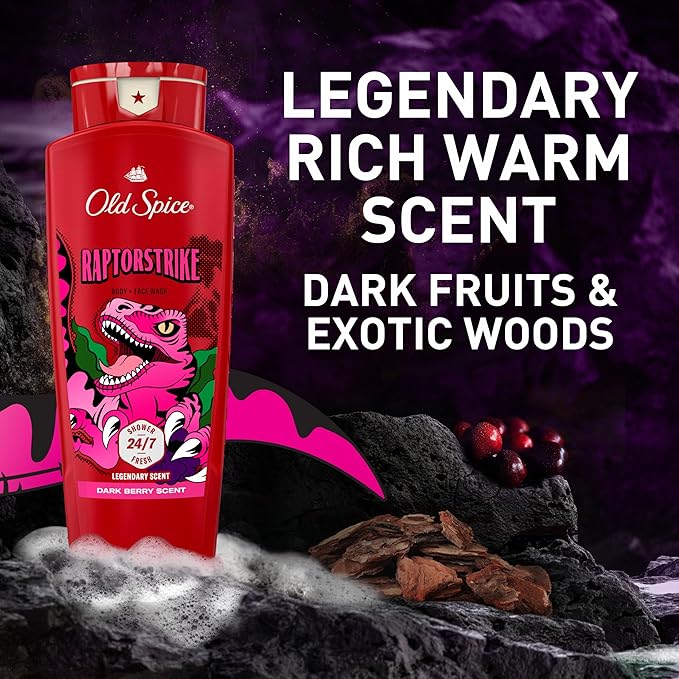 Old Spice Cleansing Body Wash for Men 3X Defense 24/7 Shower Fresh with Lasting Scent 2-in-1 Body &amp Face Wash Raptorstrike with Dark Berry Scent 24 oz (Pack of 4)