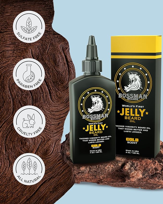 Bossman Jelly Beard Oil for Men - 3 Pack (12 oz in Total Gold Scent) – Softens Moisturizes &amp Conditions with Natural Ingredients