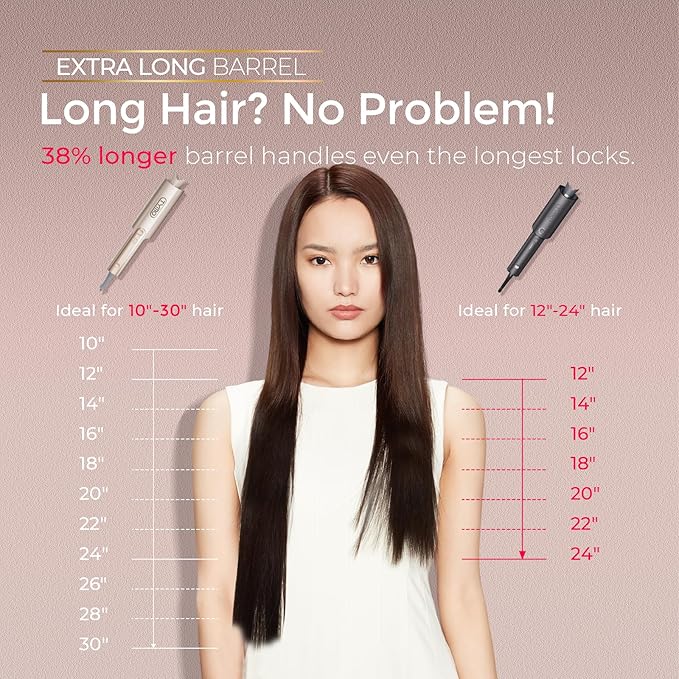 TYMO Long Barrel Automatic Curling Iron + Flat Iron Curling Iron for Quick Easy Curls and Straight Style for Long Short Hair