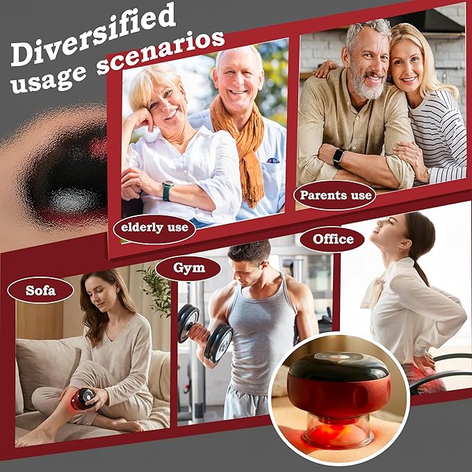 Electric Smart Cupping Massager with Red Light &amp Heat 7‑in‑1 Device for Pain Relief &amp Deep Tissue Massage USB Rechargeable 12 Adjustable Suction Levels Suitable for Multiple Body Parts