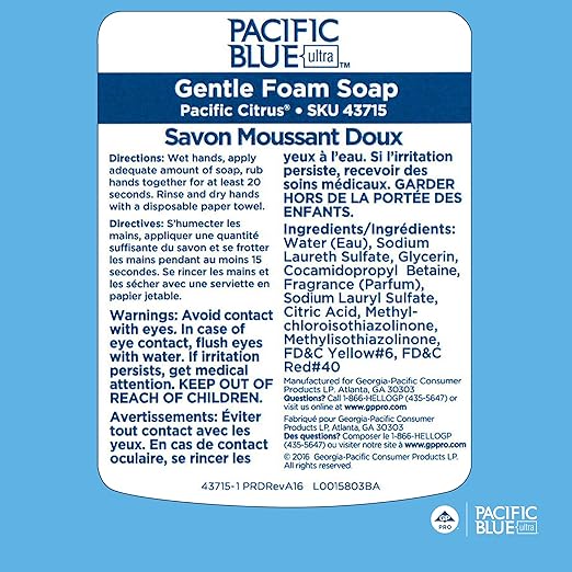 Georgia-Pacific Pacific Blue Ultra Manual Gentle Foam Hand Soap Refills by GP PRO Pacific Citrus437151200 mL Per Bottle4 Bottles Per Case