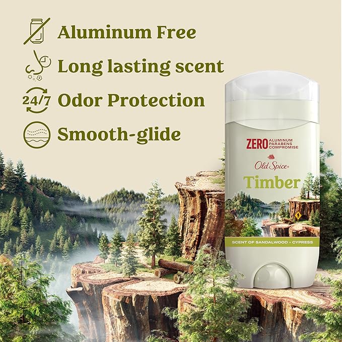 Old Spice Men's Deodorant Aluminum-Free Timber with Sandalwood 3.0oz Pack of 3 with Travel-Size Swagger Body Wash