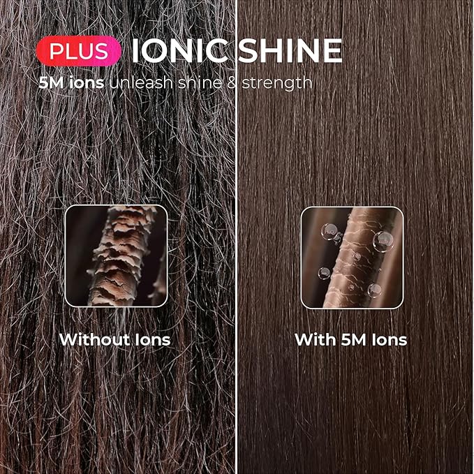 TYMO Ring Plus Ionic Hair Straightener Brush - Straightening Comb with Negative Ions for Women Titanium Coating 9 Temp Settings &amp LED Display Dual Voltage Professional Styling Tools