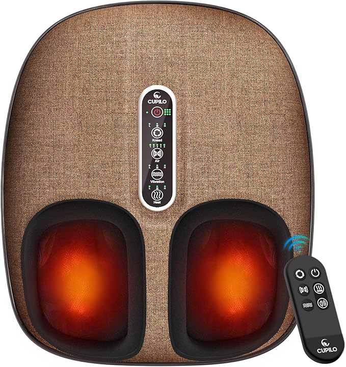 Foot Massager with Heat FSA Eligible HSA Shiatsu Feet Massager with Remote Control Multi-Level Compression Knead Foot Massage for Neuropathy &amp Plantar Fasciitis Fits Up to 13 Gifts(Brown)