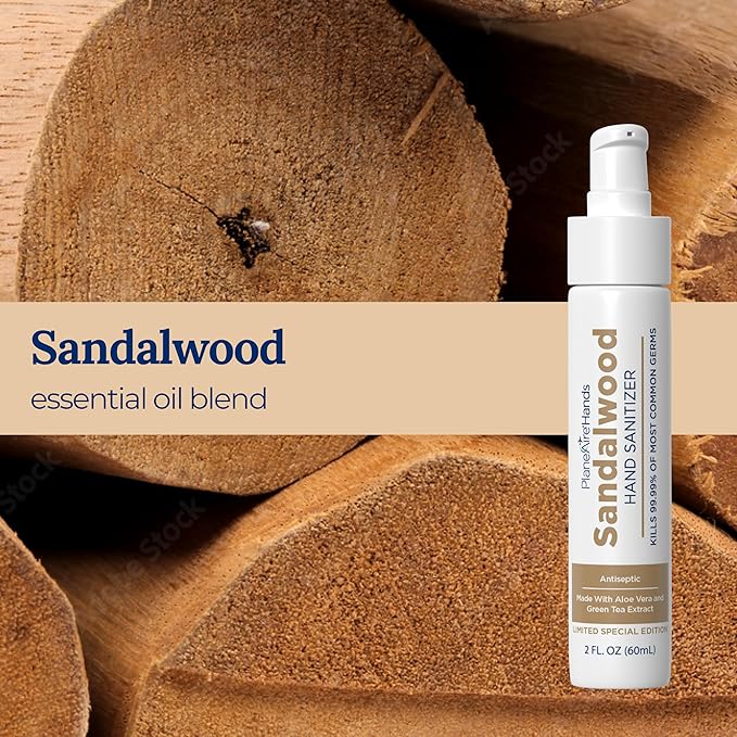 Sandalwood Lotion Hand Sanitizer | Travel Essential | TSA-Approved | Moisturizing Hand Lotion | Made with Aloe Vera &amp Essential Oils | Rich in Vitamin E | Cleanse &amp Moisturize | Travel Size |
