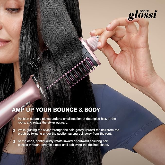 Shark Glossi 2-in-1 Hot Tool and Air Glosser | Ultra-Fast Ultra-Glossy Blowouts at-Home | Heat-Controlled Ceramic Curly Coily and Color Friendly | Lychee | HT302PK