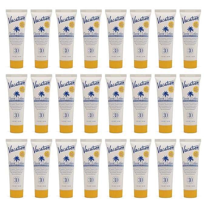 Vacation Mini Classic Sunscreen SPF 30 Water-Resistant Bulk Suntan Lotion Bachelorette Party Favors Beach Must Haves Traveling Essentials Travel Size 1 Fl. Oz. (Value Pack of 24)