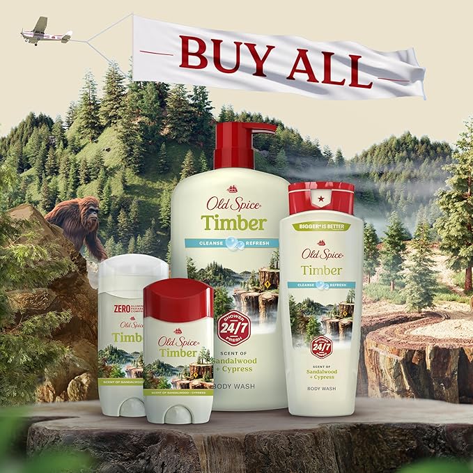 Old Spice Men's Deodorant Aluminum-Free Timber with Sandalwood 3.0oz Pack of 3 with Travel-Size Swagger Body Wash