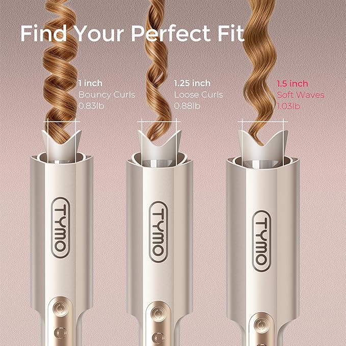 TYMO CurlPro Plus Automatic Rotating Curling Iron - Upgraded Long Barrel Curling Wand for Long Hair Ceramic Hair Curler for Women Anti-Scald Tangle-Free 600M Ionic Dual Voltage Gold 1 1/2 Inch