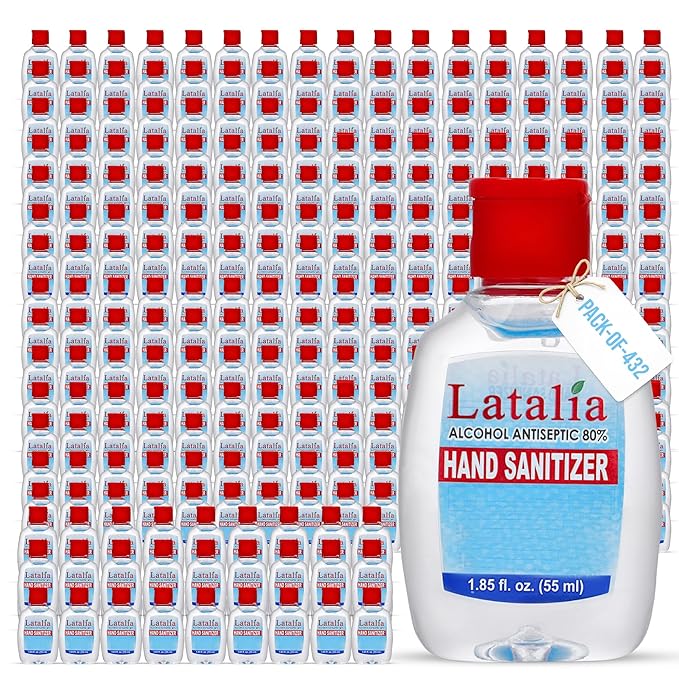 Latalia Mini Hand Sanitizer Travel Size Pack of 432 | 1.85 fl oz with 80% Alcohol Small Hand Sanitizer Bulk For Non-Sticky Unscented Gentle &amp Fresh Hands Anytime